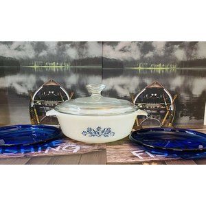 Vtge Fire King Anchor Hocking Blue Flower Casserol